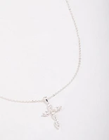 Silver Plated Brass  Large Marquise Cross Pendant Necklace