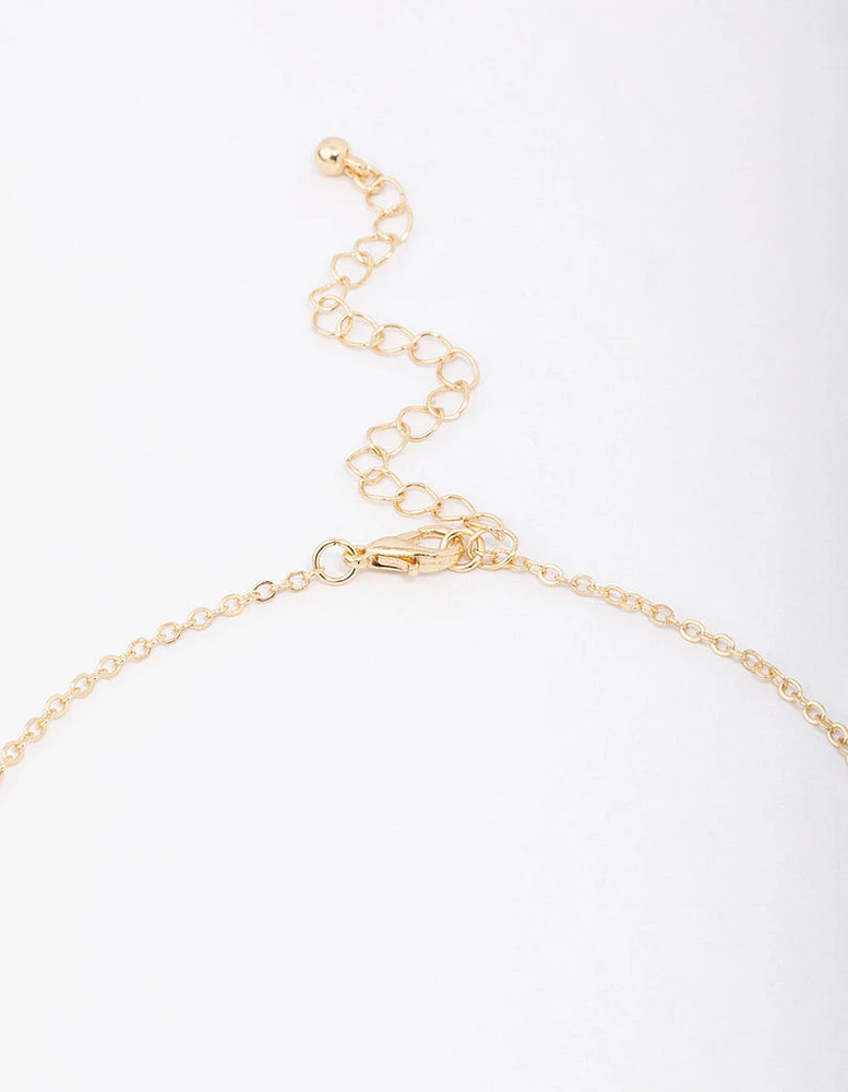 Gold Plated Brass Alternating Cubic Zirconia Droplet Pendant Necklace