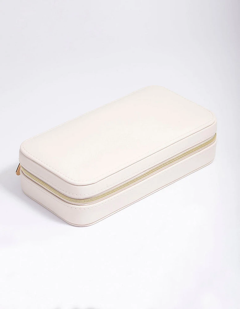 Cream Faux Leather Rectangle Jewellery Box