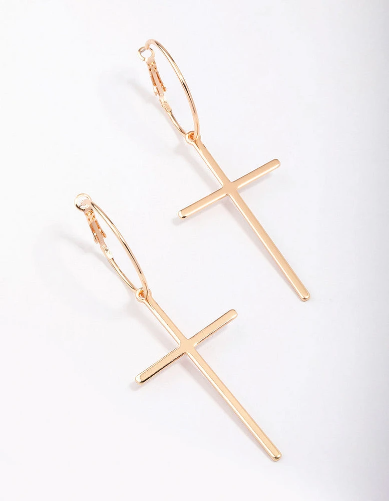 Gold Luxe Cross Hoop Earrings