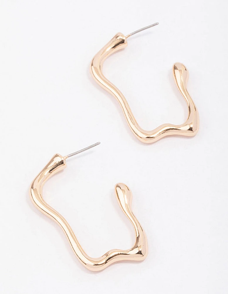 Gold Wavy Molten Hoop Earrings