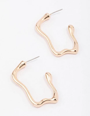 Gold Wavy Molten Hoop Earrings