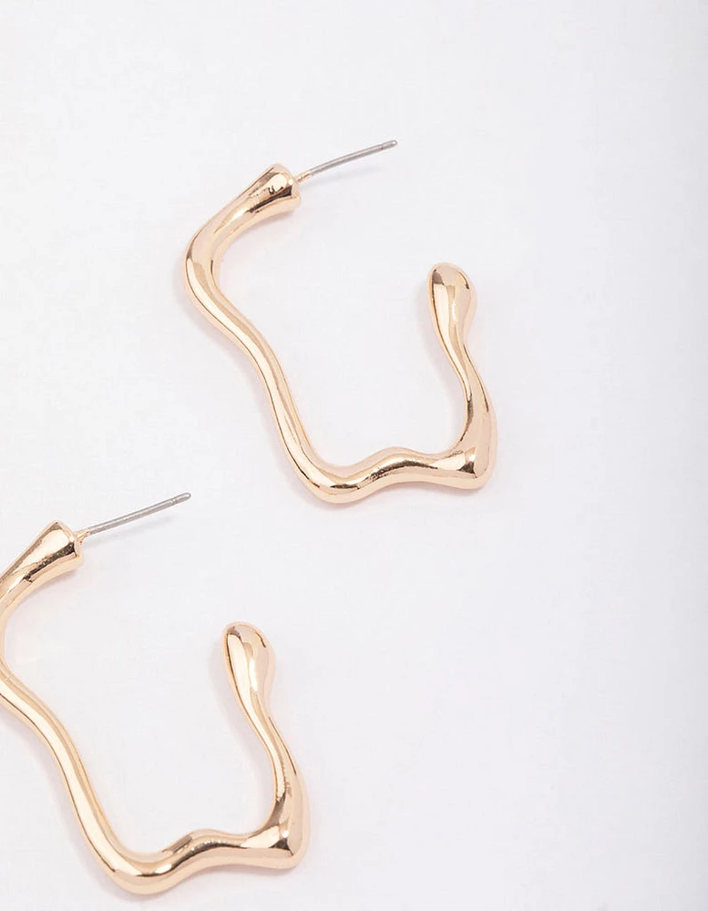 Gold Wavy Molten Hoop Earrings