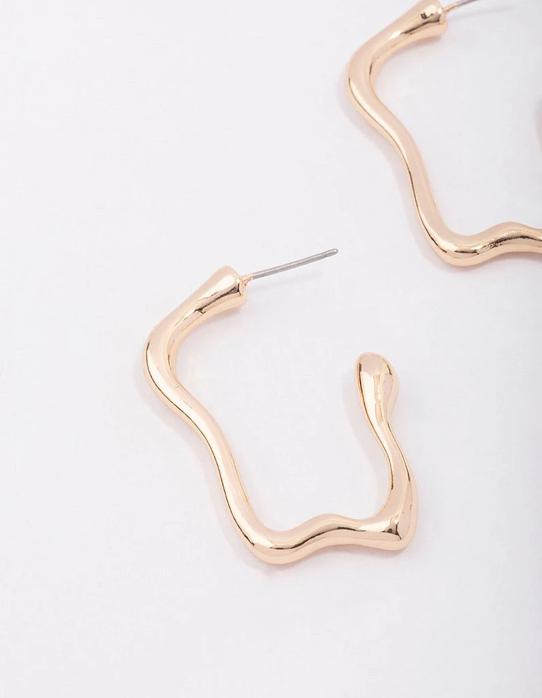 Gold Wavy Molten Hoop Earrings