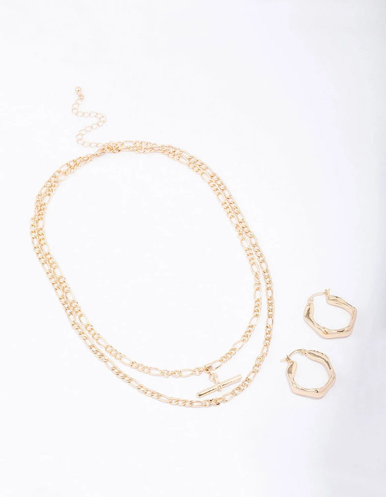 Gold Toggle Necklace & Earring Set