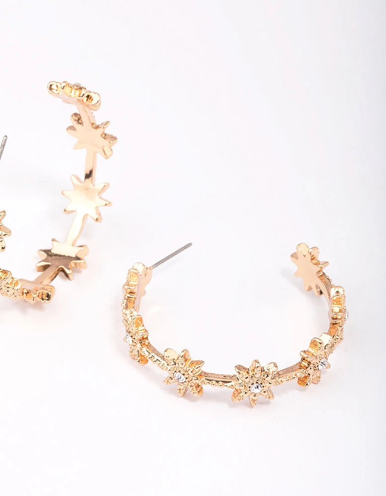 Gold Diamante Star Hoop Earrings