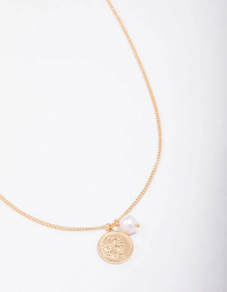 Gold Chunky Coin & Pearl Necklace