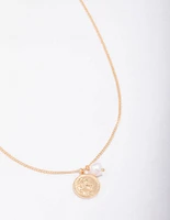 Gold Chunky Coin & Pearl Necklace