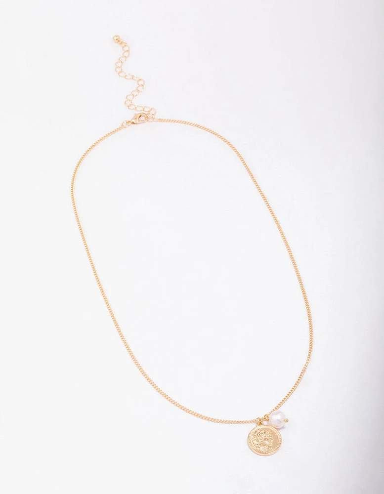 Gold Chunky Coin & Pearl Necklace