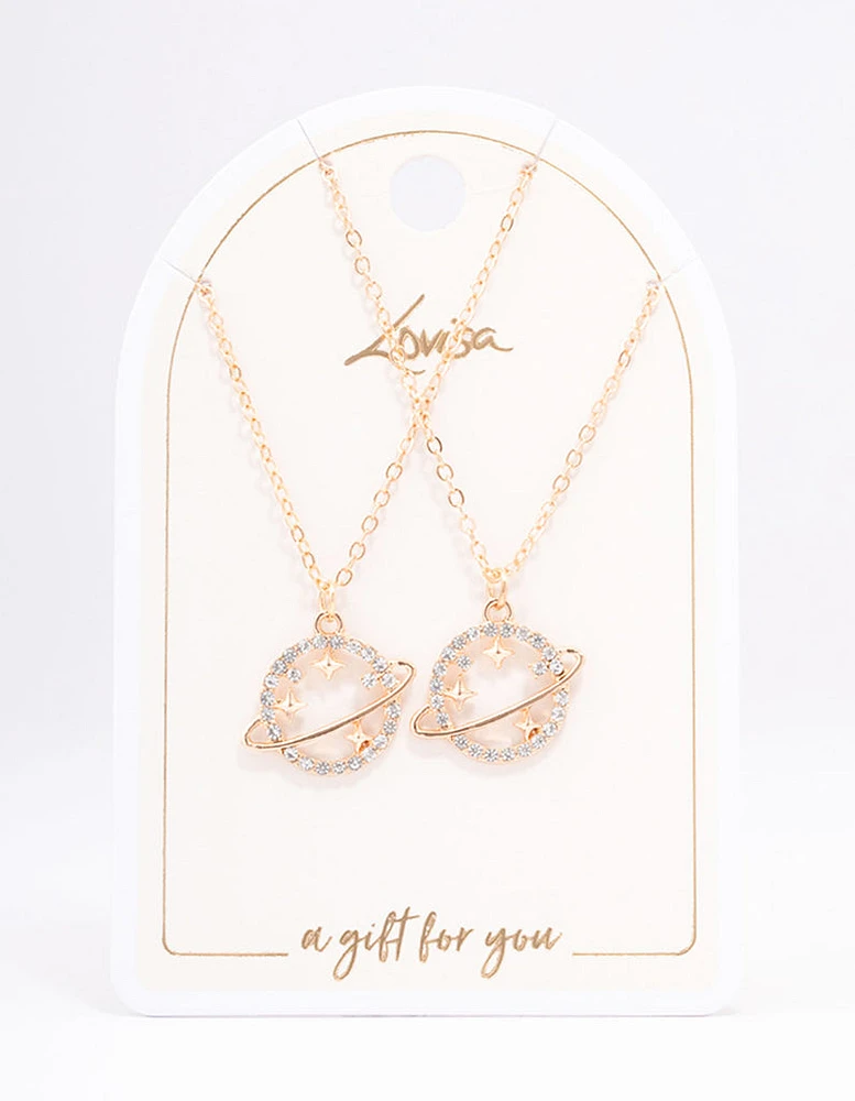 Gold Diamante Saturn Necklace Pack