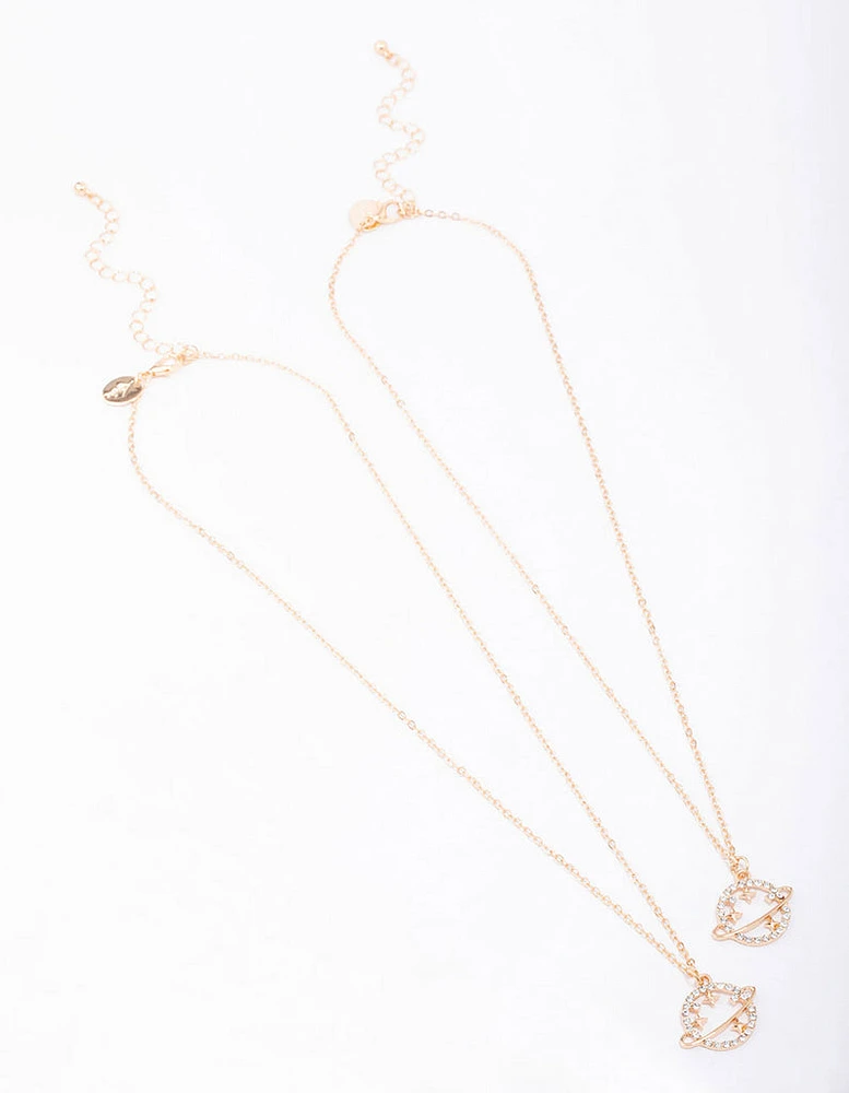 Gold Diamante Saturn Necklace Pack