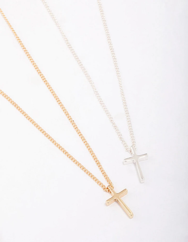 Mixed Metal Plain Cross Necklace Pack