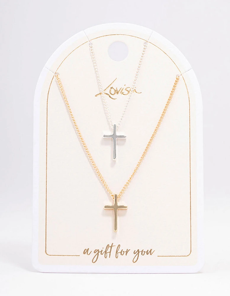 Mixed Metal Plain Cross Necklace Pack