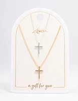 Mixed Metal Plain Cross Necklace Pack