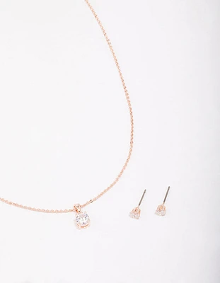 Rose Gold Round Solitaire Crystal Jewellery Set