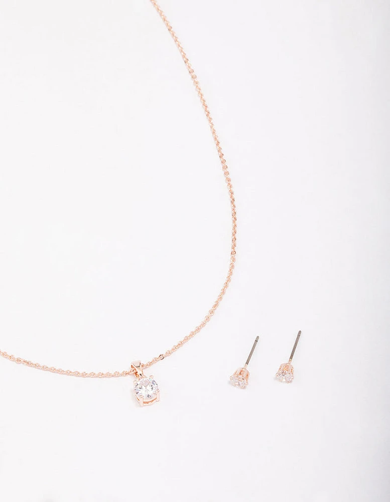 Rose Gold Round Solitaire Crystal Jewellery Set