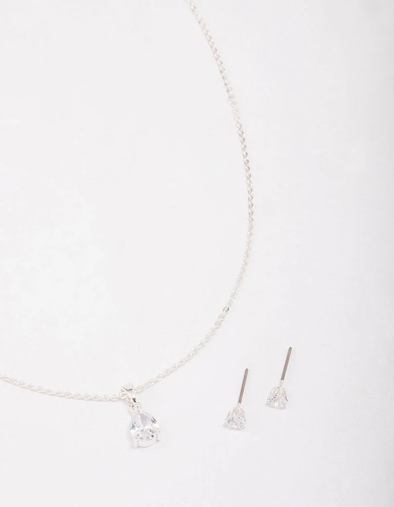 Silver Pear Drop Jewellery Set