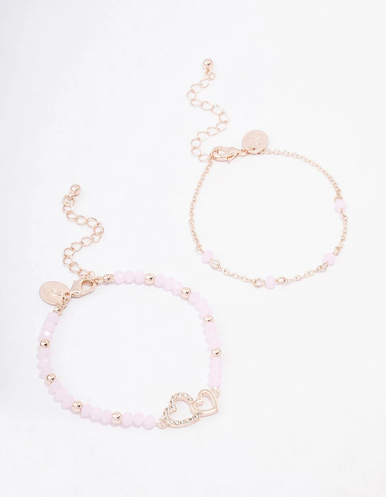 Rose Gold Pink Beaded Heart Bracelet Pack