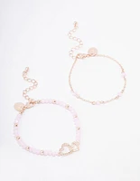 Rose Gold Pink Beaded Heart Bracelet Pack