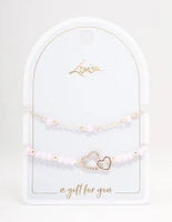 Rose Gold Pink Beaded Heart Bracelet Pack