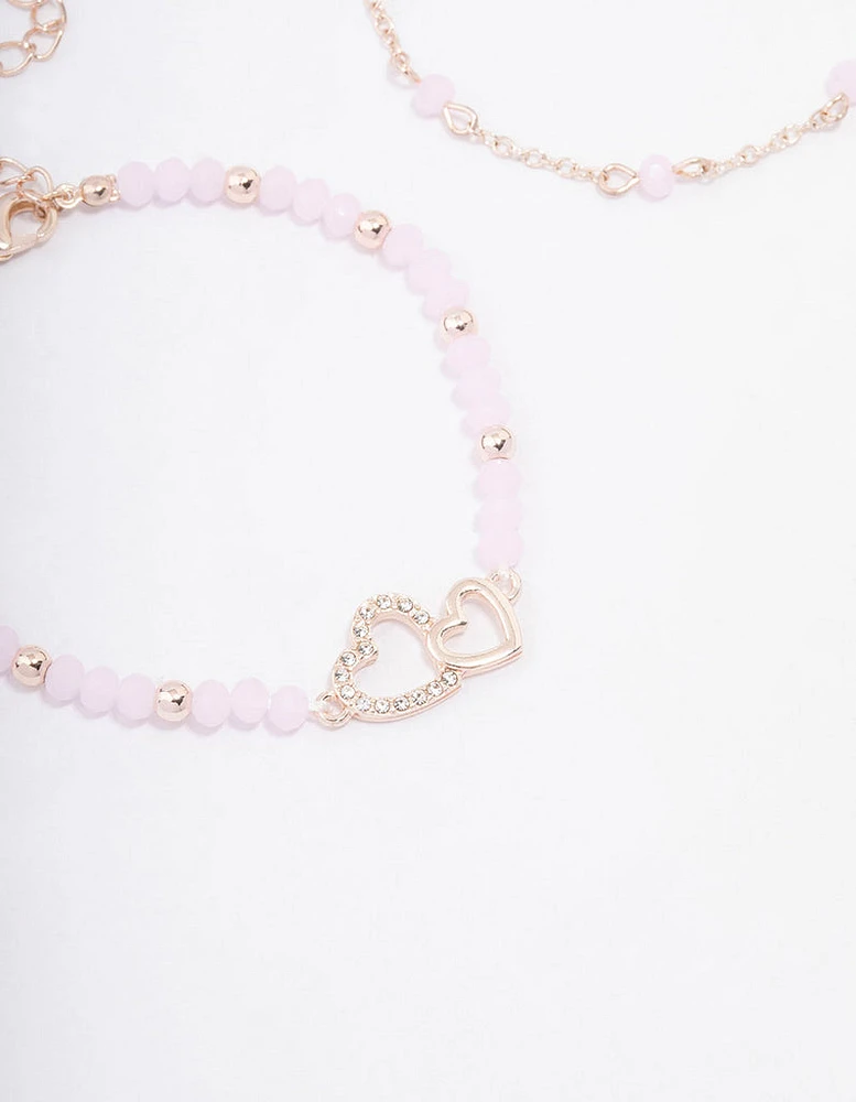 Rose Gold Pink Beaded Heart Bracelet Pack