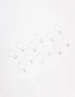 Silver Crystal Heart Wire Hoop Earring 6-Pack