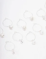 Silver Crystal Heart Wire Hoop Earring 6-Pack