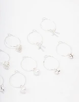 Silver Crystal Heart Wire Hoop Earring 6-Pack
