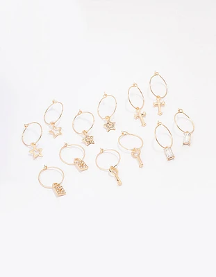 Gold Crystal Star Wire Hoop Earring 6-Pack