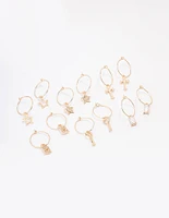 Gold Crystal Star Wire Hoop Earring 6-Pack