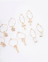 Gold Crystal Star Wire Hoop Earring 6-Pack