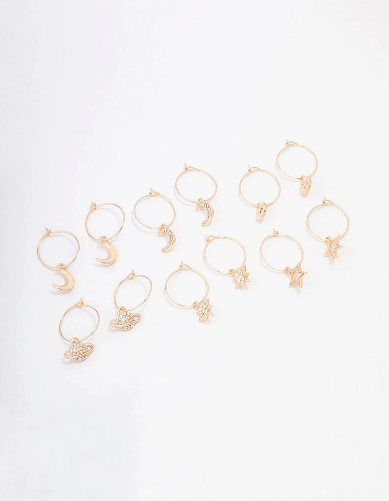 Gold Galaxy Wire Hoop Earring 6-Pack