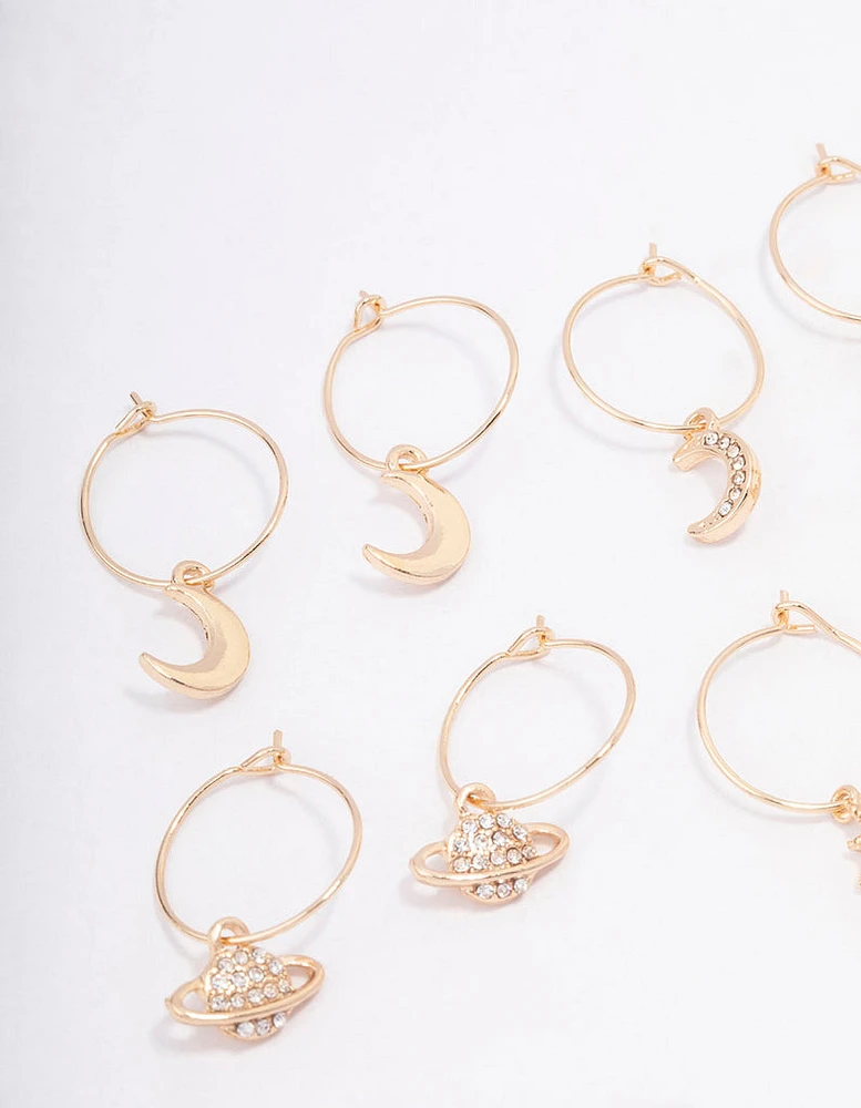 Gold Galaxy Wire Hoop Earring 6-Pack