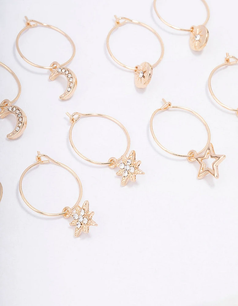 Gold Galaxy Wire Hoop Earring 6-Pack