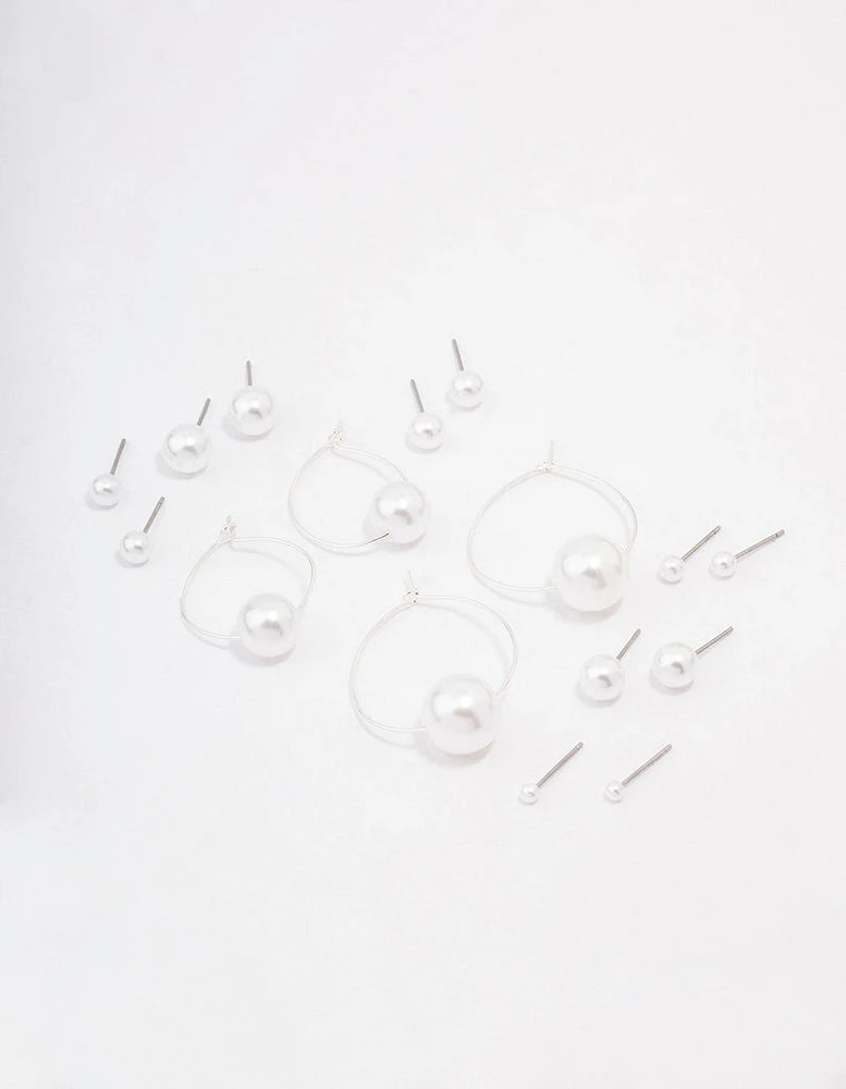 Silver Classic Pearl Hoop Earring 8-Pack