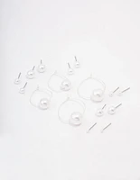 Silver Classic Pearl Hoop Earring 8-Pack