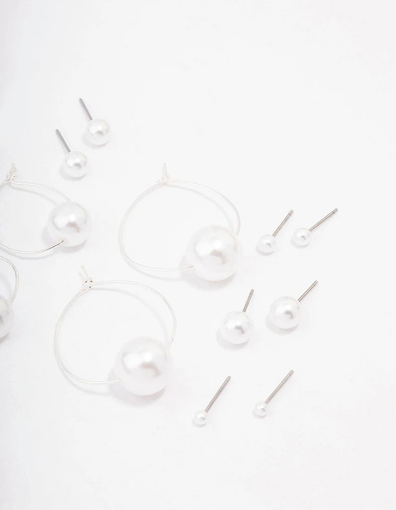 Silver Classic Pearl Hoop Earring 8-Pack