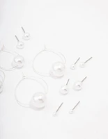 Silver Classic Pearl Hoop Earring 8-Pack