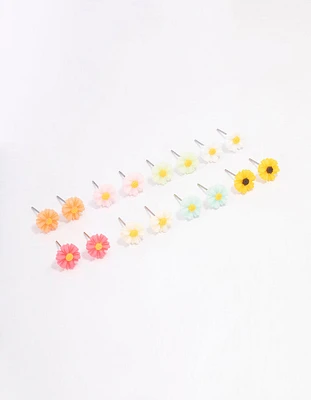 Silver Sunflower Stud Earring 8-Pack