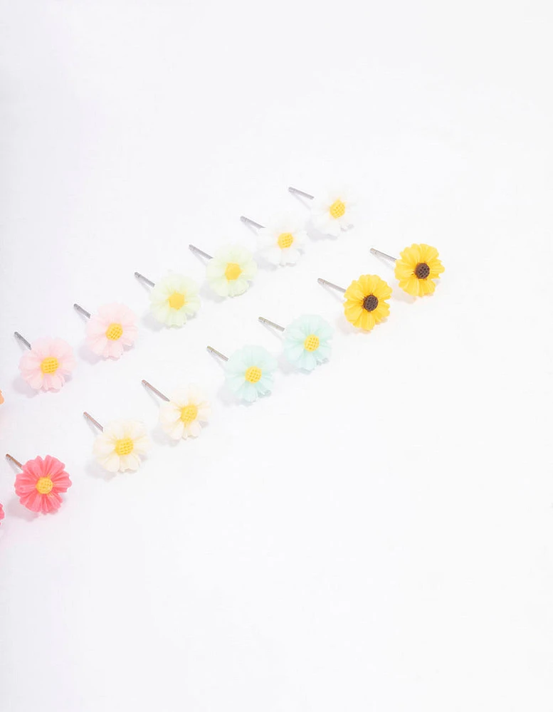 Silver Sunflower Stud Earring 8-Pack