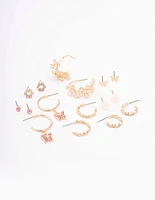 Gold Flower & Butterfly Earring 8-Pack