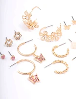 Gold Flower & Butterfly Earring 8-Pack