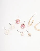 Gold Rose & Butterfly Earring 8-Pack