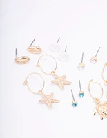 Gold Pearl Seashell Earring 8-Pack