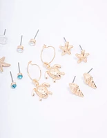 Gold Pearl Seashell Earring 8-Pack