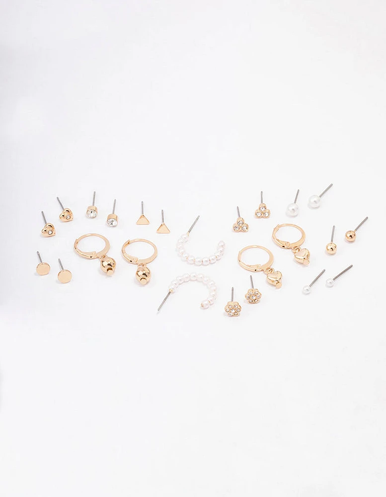 Gold Flower & Heart Earring 12-Pack