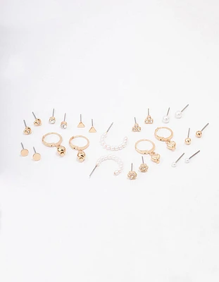 Gold Flower & Heart Earring 12-Pack
