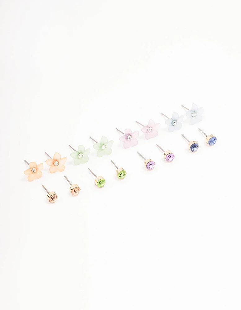 Gold Flower Stud Earring 8-Pack