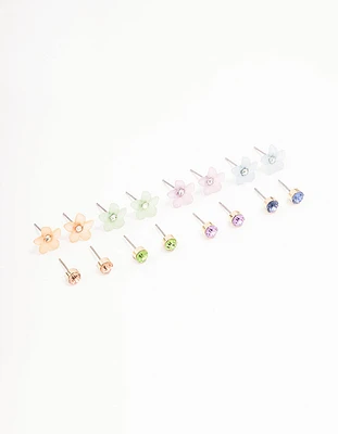 Gold Flower Stud Earring 8-Pack