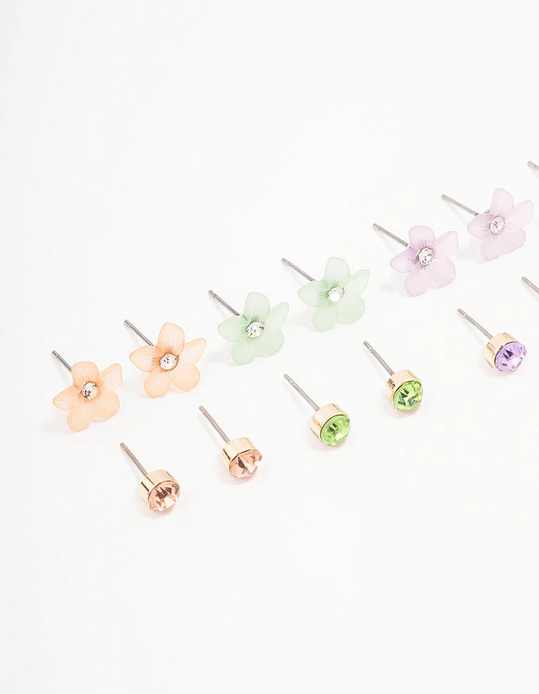 Gold Flower Stud Earring 8-Pack